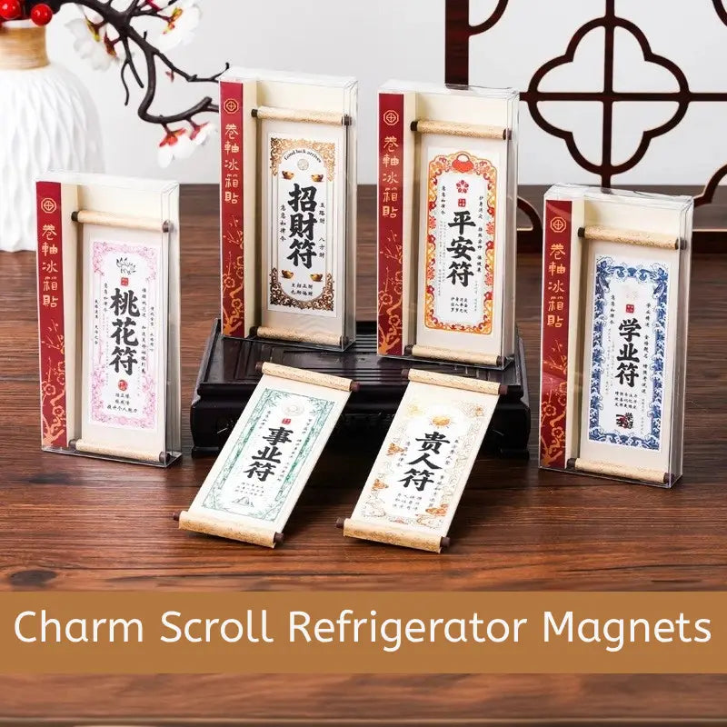 Aura Stroke | Lucky Scroll Refrigerator Magnets - Set of 6 Good Fortune Charms | Handmade with Gold Foil, Strong Magnetic Backing