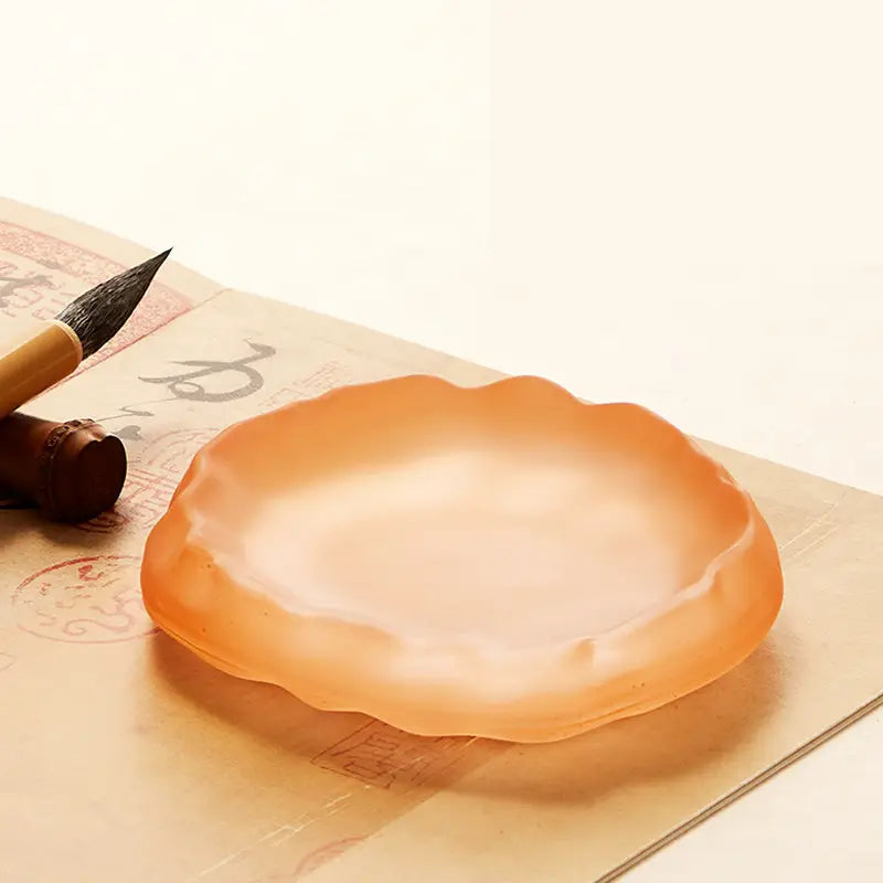 Aura Stroke | Wave-Rim Glass Ink Dish & Brush Rest | Multi-Functional Art Piece for Calligraphy (10.5cm)