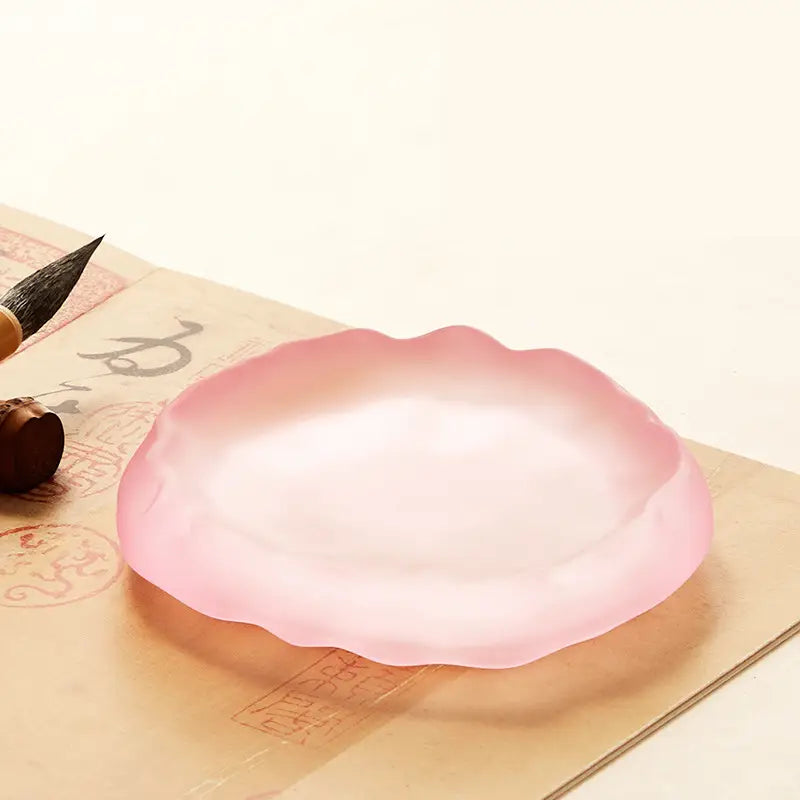 Aura Stroke | Wave-Rim Glass Ink Dish & Brush Rest | Multi-Functional Art Piece for Calligraphy (10.5cm)