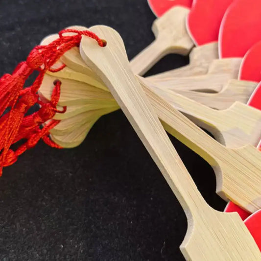 Aura Stroke | Mini “Eternal Red & Gold” Round Hand Fan | 9cm Bamboo Handle, Handmade, 12 Auspicious Designs (Customizable)