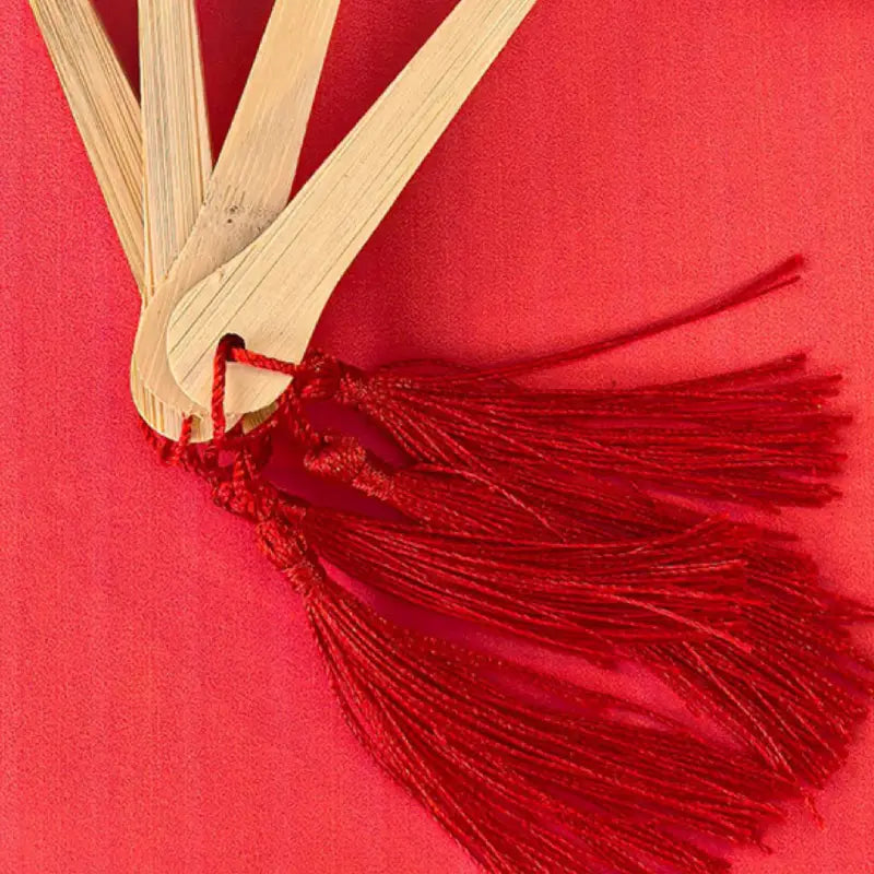 Aura Stroke | Mini “Eternal Red & Gold” Round Hand Fan | 9cm Bamboo Handle, Handmade, 12 Auspicious Designs (Customizable)