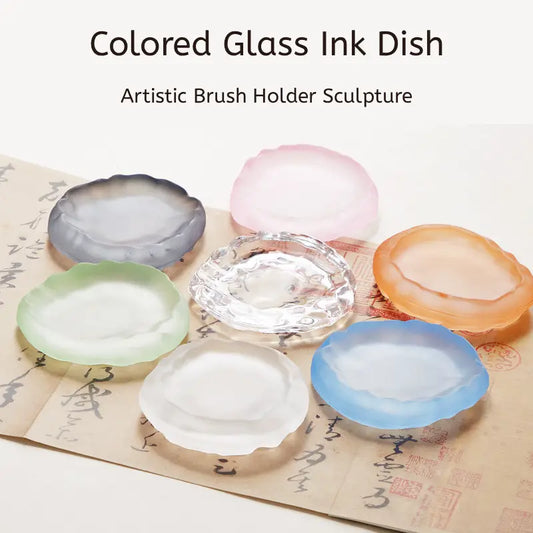 Aura Stroke | Wave-Rim Glass Ink Dish & Brush Rest | Multi-Functional Art Piece for Calligraphy (10.5cm)