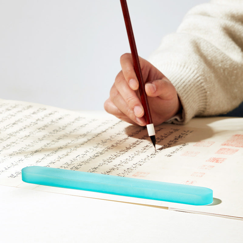 Aura Stroke | 22.5cm Glass Paperweight & Brush Rest | Luminescent Desk Sculpture for Calligraphy