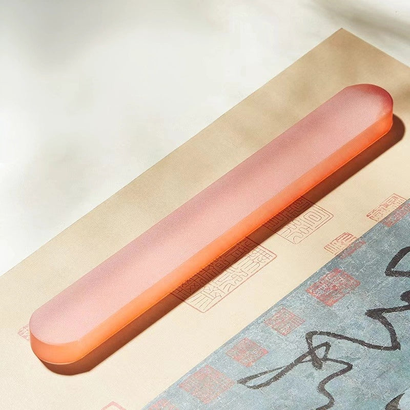 Aura Stroke | 22.5cm Glass Paperweight & Brush Rest | Luminescent Desk Sculpture for Calligraphy