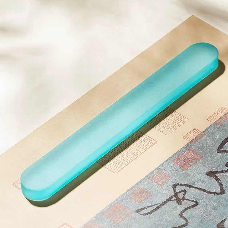 Aura Stroke | 22.5cm Glass Paperweight & Brush Rest | Luminescent Desk Sculpture for Calligraphy