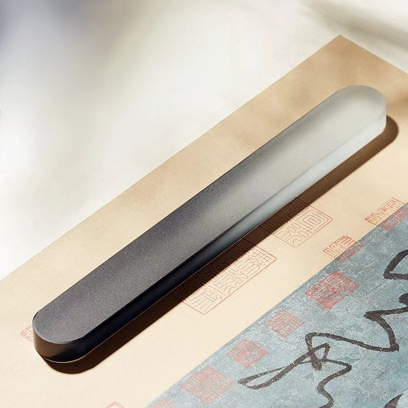 Aura Stroke | 22.5cm Glass Paperweight & Brush Rest | Luminescent Desk Sculpture for Calligraphy