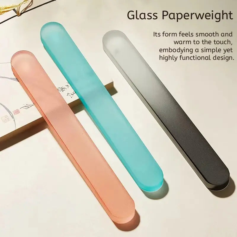 Aura Stroke | 22.5cm Glass Paperweight & Brush Rest | Luminescent Desk Sculpture for Calligraphy