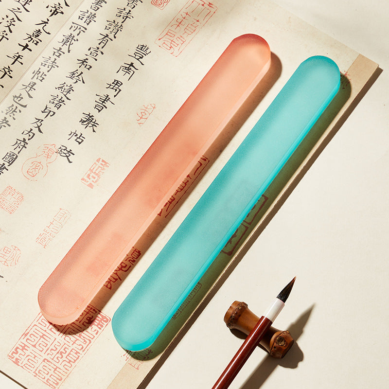 Aura Stroke | 22.5cm Glass Paperweight & Brush Rest | Luminescent Desk Sculpture for Calligraphy