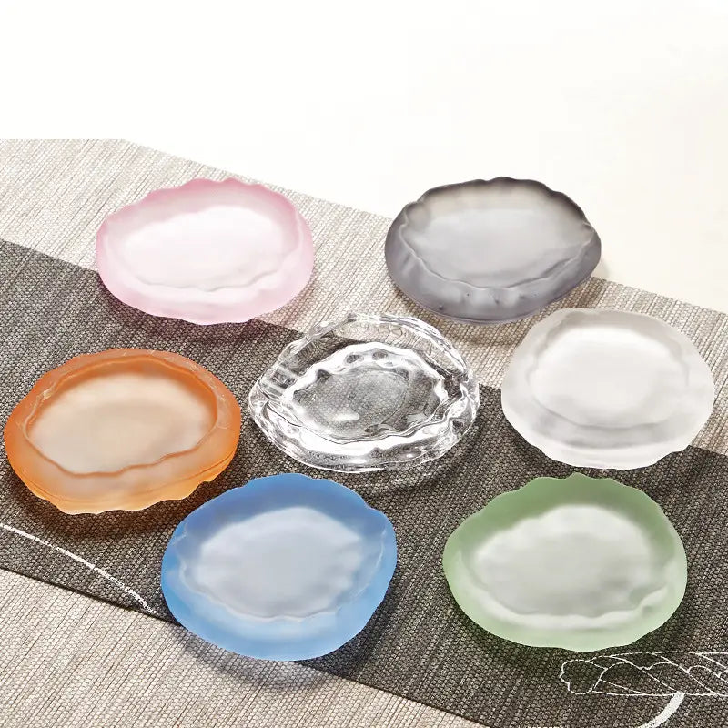 Aura Stroke | Wave-Rim Glass Ink Dish & Brush Rest | Multi-Functional Art Piece for Calligraphy (10.5cm)