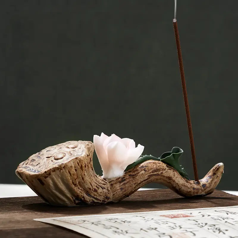 Aura Stroke | Hand-Pinched Ceramic Blossom Incense Holders & Brush Rests | Miniature Desk Sculptures