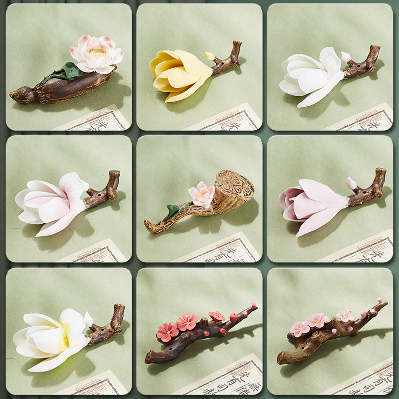 Aura Stroke | Hand-Pinched Ceramic Blossom Incense Holders & Brush Rests | Miniature Desk Sculptures