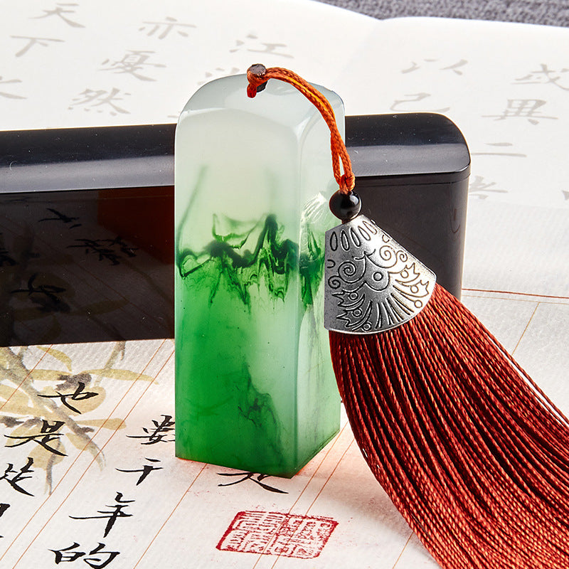 Aura Stroke | Personalized Resin Name Seal Stamp | Custom Engraved 2x2x6cm with Case & Ink