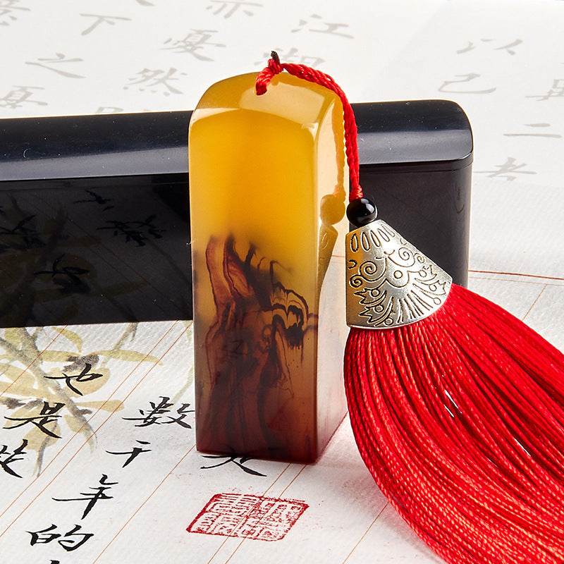 Aura Stroke | Personalized Resin Name Seal Stamp | Custom Engraved 2x2x6cm with Case & Ink